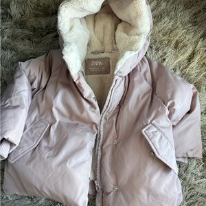 Zara blush Cream Faux Fur Baby Coat kids infant 18-24 months